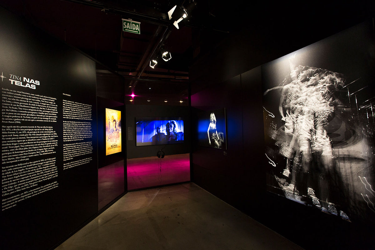 The Tina Onscreen room, devoted to Tina Turner's film career, in Tina Turner: A Journey to the Future at the Museum of Image and Sound (MIS), São Paulo, Brazil.