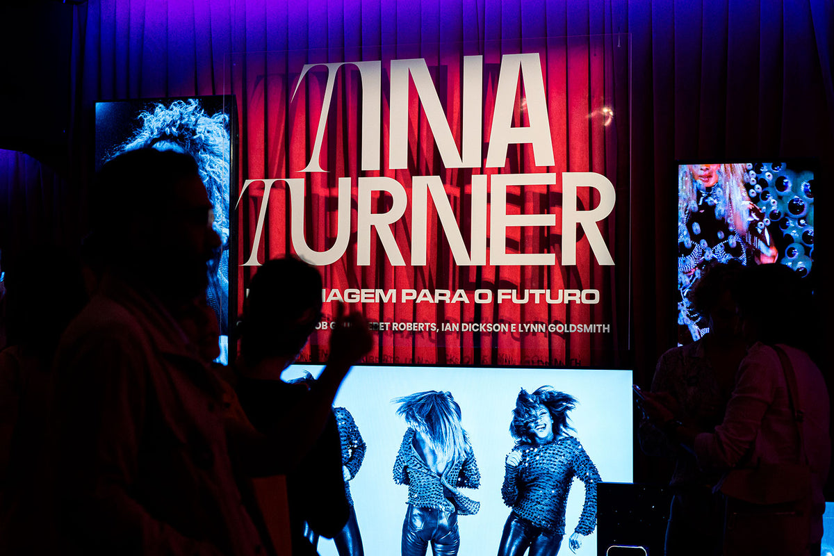 Title wall of Tina Turner: A Journey to the Future, with photographs by Bob Gruen, Ebet Roberts, Ian Dickson and Lynn Goldsmith, at the Museum of Image and Sound (MIS), São Paulo, Brazil.