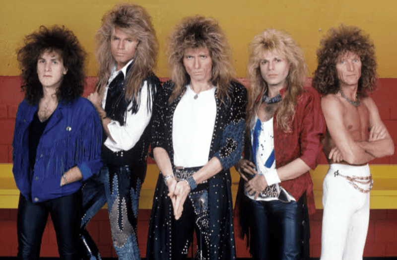 Whitesnake photographed in the studio, 1988, by Mark Weiss.
